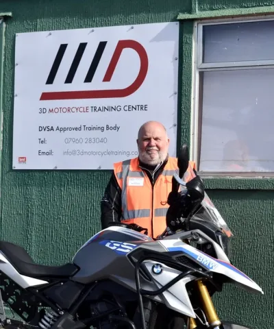 Mark, Senior Instructor, with his BMW GS